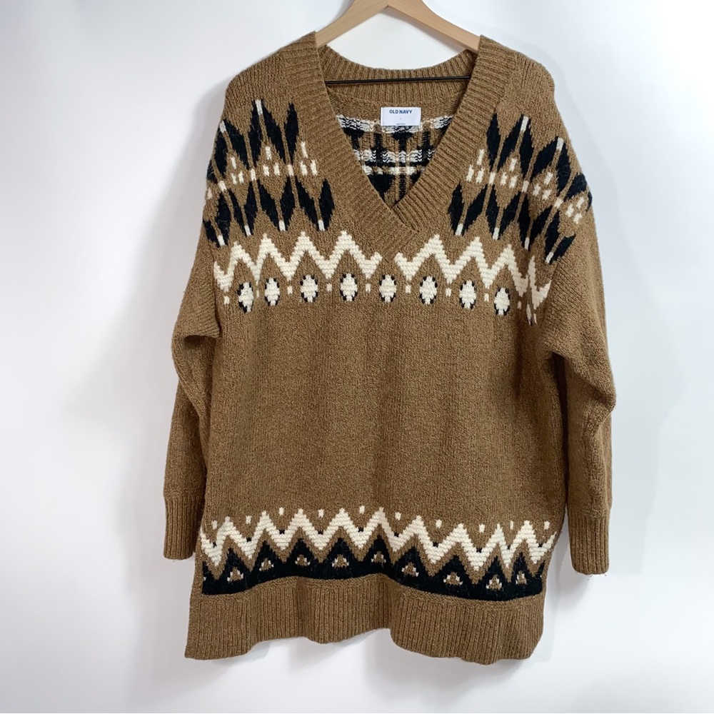 Old Navy #527 Neutral Fair Isle Heavy Weight Tunic Sweater L Large